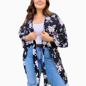 Spiritual Gangster Maya Kimono Black Floral Cardigan Duster OS Boho Beach Cover